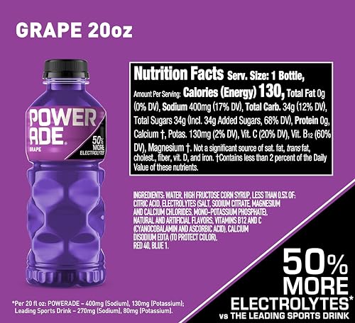 POWERADE Sports Drink Grape, 20 Ounce (Pack of 8)