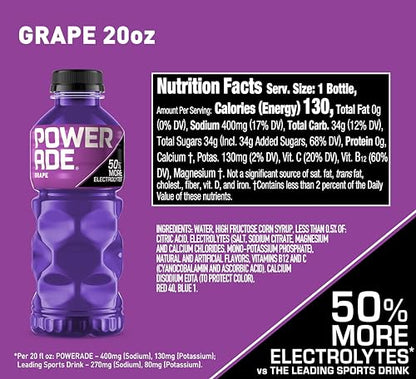 POWERADE Sports Drink Grape, 20 Ounce (Pack of 8)