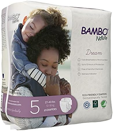 Bambo Nature Premium Eco-Friendly Baby Diapers, Size 5 (27-40 Lbs), 150 Count (6 Packs of 25)