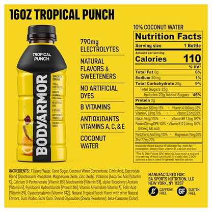 BODYARMOR Sports Drink Sports Beverage, Orange Mango, Coconut Water Hydration, Natural Flavors With Vitamins, Potassium-Packed Electrolytes, Perfect For Athletes, 16 Fl Oz (Pack of 12)