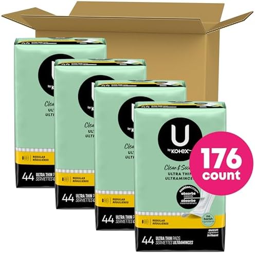 U by Kotex Ultra Thin Pads, Clean &amp; Secure, Heavy Absorbency, 56 Count (Packaging May Vary)