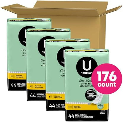 U by Kotex Ultra Thin Pads, Clean &amp; Secure, Heavy Absorbency, 56 Count (Packaging May Vary)