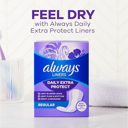 Always Daily Extra Protect Liners, Long Length, Unscented Panty Liners, 108 Count