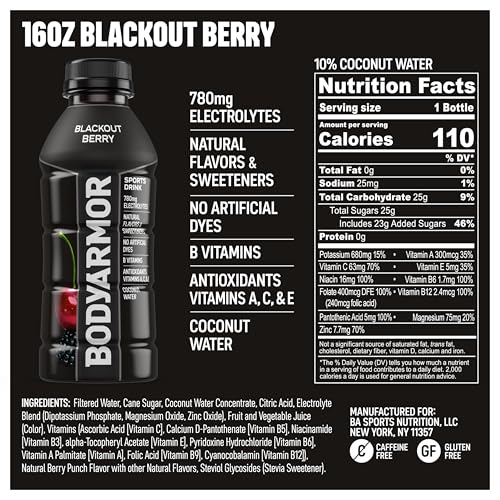 BODYARMOR Sports Drink Sports Beverage, Orange Mango, Coconut Water Hydration, Natural Flavors With Vitamins, Potassium-Packed Electrolytes, Perfect For Athletes, 16 Fl Oz (Pack of 12)