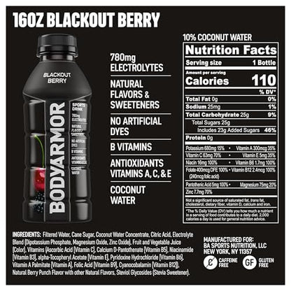 BODYARMOR Sports Drink Sports Beverage, Orange Mango, Coconut Water Hydration, Natural Flavors With Vitamins, Potassium-Packed Electrolytes, Perfect For Athletes, 16 Fl Oz (Pack of 12)