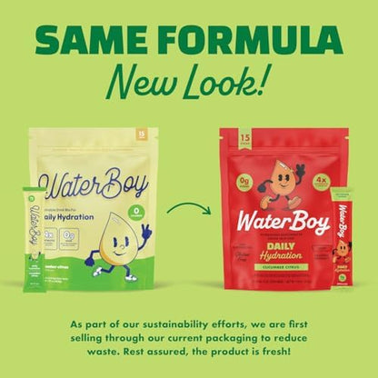 Waterboy Daily Hydration | 1,570mg Electrolyte Powder Packets | No Sugar, All Natural, Gluten Free, Zero Calories | 15 Drink Stick Mixes (Watermelon)