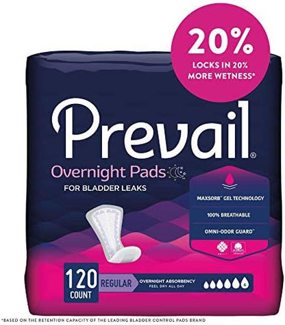 Prevail Plus | Long Length Incontinence Bladder Control Pads | Ultimate Absorbency | 90 Count (2 packs or 45)