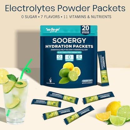 Electrolytes Powder Packets Sugar Free Hydration Packets, 7 Flavors Liquid Daily IV Electrolyte Drink Mixes for Rehydration with Electrolytes, Vitamins, 0 Calorie, 20 Sticks