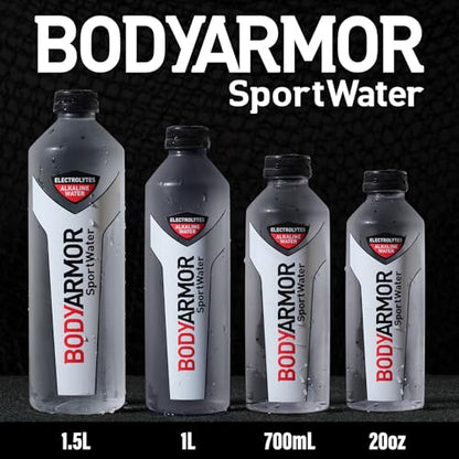 BODYARMOR SportWater Alkaline Water, Superior Hydration, High Alkaline Water pH 9+, Electrolytes, Perfect for your Active Lifestyle, 1 Liter (Pack of 12)