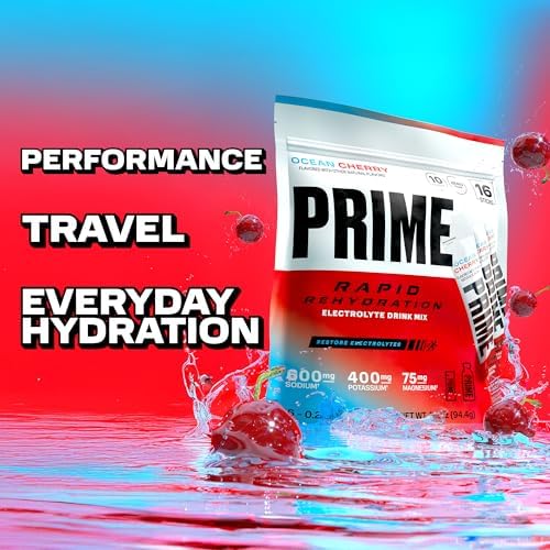 Prime Rapid Rehydration Electrolyte Powder Sticks, Berry Citrus Rush, Sugar Free Hydration Drink Mix with Sodium, Potassium &amp; B Vitamins, Caffeine Free, 16 Count