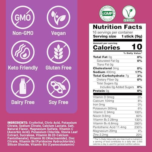 Venture Pal Sugar Free Electrolyte Powder Packets - Liquid Daily IV Hydration Packets | Electrolytes Drink Mix with 5 Vitamins &amp; 7 Electrolytes | Keto Friendly | Non-GMO | Certified Vegan | 16 Sticks