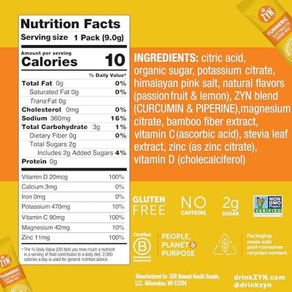 ZYN Electrolyte Drink Mix Hydration Packets, Electrolytes Powder, Hydration Packets w/Turmeric Curcumin, Vitamin C and D, Zinc, Hydrate Electrolyte Powder Packets for Wellness, Variety Pack of 24