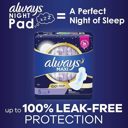 Always Maxi Overnight Pads with Wings for Women, Size 4, Overnight Absorbency, Unscented, 33 Count