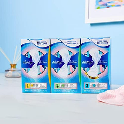 Always Infinity Feminine Pads for Women, Flexfoam Pads with Wings, Size 2, Heavy Absorbency, Unscented, 46 Count