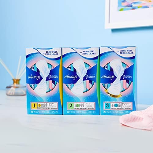 Always Infinity Feminine Pads for Women, Flexfoam Pads with Wings, Size 3, Extra Heavy Absorbency, Unscented, 84 Count (3 Packs of 28)