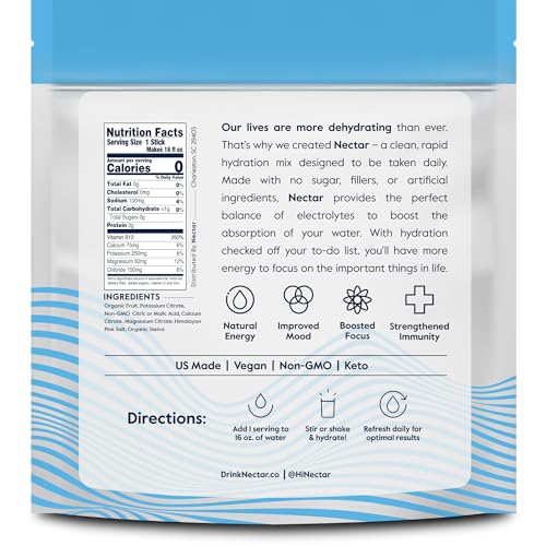 Nectar Hydration Packets - Electrolytes Powder Packets - No Sugar or Calories - Organic Fruit Liquid Daily IV Hydrate Packets for Dehydration Relief and Rapid Rehydration (Variety 18 Pack)