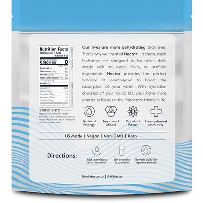 Nectar Hydration Packets - Electrolytes Powder Packets - No Sugar or Calories - Organic Fruit Liquid Daily IV Hydrate Packets for Dehydration Relief and Rapid Rehydration (Variety 18 Pack)