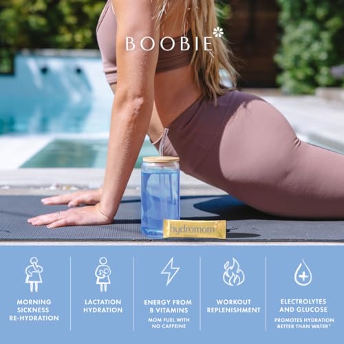 Boobie Hydromom Superfood Electrolyte Drink Mix, Blue Raspberry Lemonade | Refreshing Energy &amp; Hydration Boost for Mamas | On-The-Go &amp; Travel Essentials for Pregnancy, Lactation, &amp; Beyond, 15 Packets