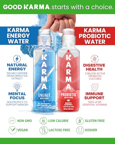 Karma Probiotic Water - 12 Pack, Watermelon Wild Berry Drink - Immune &amp; Gut Health Support