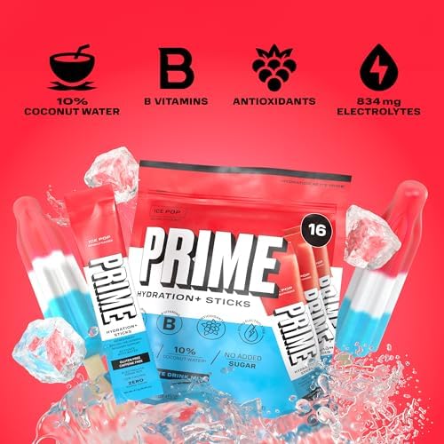 PRIME HYDRATION+ Sticks Strawberry Banana | Hydration Powder Single Serve Sticks | Electrolyte Powder On The Go | Low Sugar | Caffeine-Free | Vegan | 16 Sticks