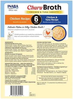 INABA Churu Broth for Cats Senior 10+, Side Dish Pouch, 1.4 Ounces per Pouch, 12 Pouches Total, Chicken &amp; Tuna Recipe