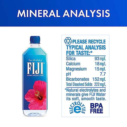 FIJI Natural Artesian Bottled Water 1 Liter / 33.8 Fl Ounce (Pack of 12) - 100% Natural Electrolytes