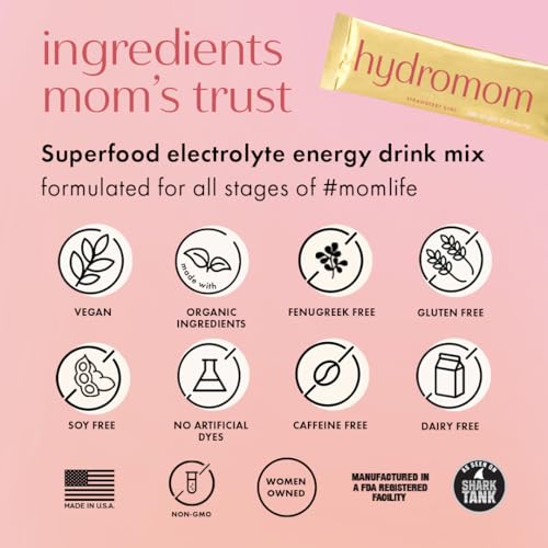 Boobie Hydromom Superfood Electrolyte Drink Mix, Blue Raspberry Lemonade | Refreshing Energy &amp; Hydration Boost for Mamas | On-The-Go &amp; Travel Essentials for Pregnancy, Lactation, &amp; Beyond, 15 Packets