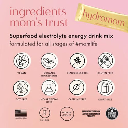 Boobie Hydromom Superfood Electrolyte Drink Mix, Blue Raspberry Lemonade | Refreshing Energy &amp; Hydration Boost for Mamas | On-The-Go &amp; Travel Essentials for Pregnancy, Lactation, &amp; Beyond, 15 Packets