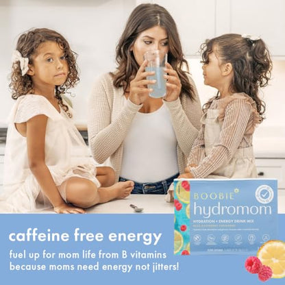 Boobie Hydromom Superfood Electrolyte Drink Mix, Blue Raspberry Lemonade | Refreshing Energy &amp; Hydration Boost for Mamas | On-The-Go &amp; Travel Essentials for Pregnancy, Lactation, &amp; Beyond, 15 Packets