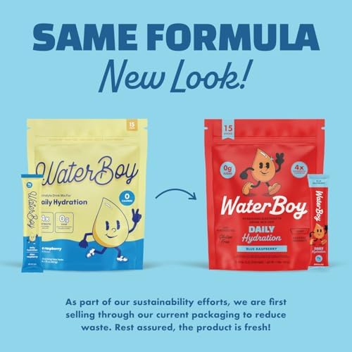 Waterboy Daily Hydration | 1,570mg Electrolyte Powder Packets | No Sugar, All Natural, Gluten Free, Zero Calories | 15 Drink Stick Mixes (Cucumber Citrus)