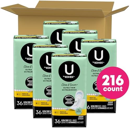 U by Kotex Ultra Thin Pads, Clean &amp; Secure, Heavy Absorbency, 56 Count (Packaging May Vary)