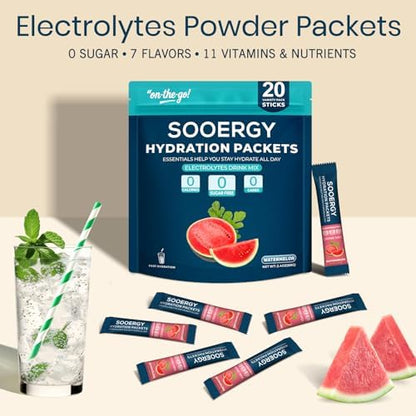 Electrolytes Powder Packets Sugar Free Hydration Packets, 7 Flavors Liquid Daily IV Electrolyte Drink Mixes for Rehydration with Electrolytes, Vitamins, 0 Calorie, 20 Sticks