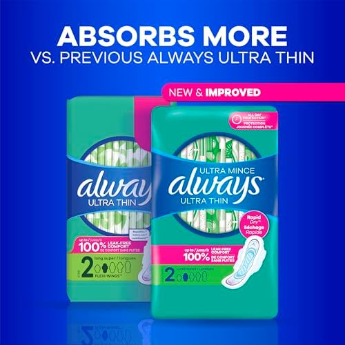 Always Ultra Thin Pads with Wings, Size 1, Regular, 46 Count