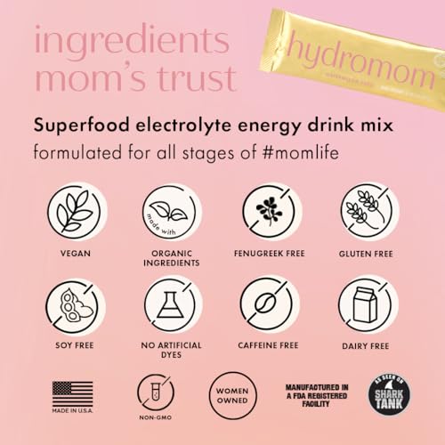 Boobie Hydromom Superfood Electrolyte Drink Mix, Blue Raspberry Lemonade | Refreshing Energy &amp; Hydration Boost for Mamas | On-The-Go &amp; Travel Essentials for Pregnancy, Lactation, &amp; Beyond, 15 Packets