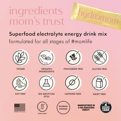 Boobie Hydromom Superfood Electrolyte Drink Mix, Blue Raspberry Lemonade | Refreshing Energy &amp; Hydration Boost for Mamas | On-The-Go &amp; Travel Essentials for Pregnancy, Lactation, &amp; Beyond, 15 Packets