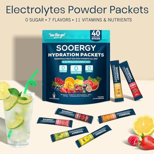Electrolytes Powder Packets Sugar Free Hydration Packets, 7 Flavors Liquid Daily IV Electrolyte Drink Mixes for Rehydration with Electrolytes, Vitamins, 0 Calorie, 20 Sticks