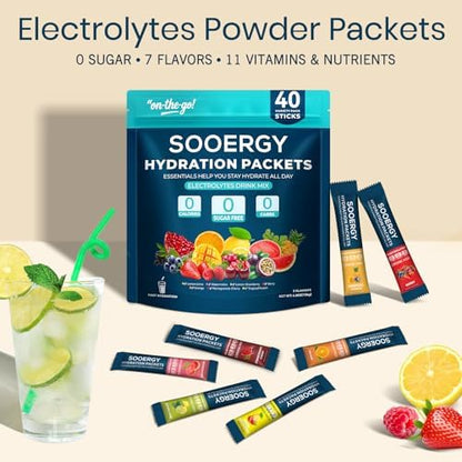 Electrolytes Powder Packets Sugar Free Hydration Packets, 7 Flavors Liquid Daily IV Electrolyte Drink Mixes for Rehydration with Electrolytes, Vitamins, 0 Calorie, 20 Sticks