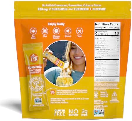 ZYN Electrolyte Drink Mix Hydration Packets, Electrolytes Powder, Hydration Packets w/Turmeric Curcumin, Vitamin C and D, Zinc, Hydrate Electrolyte Powder Packets for Wellness, Variety Pack of 24