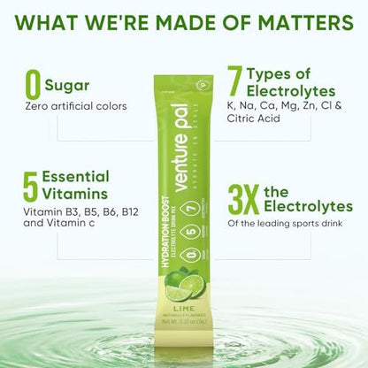 Venture Pal Sugar Free Electrolyte Powder Packets - Liquid Daily IV Hydration Packets | Electrolytes Drink Mix with 5 Vitamins &amp; 7 Electrolytes | Keto Friendly | Non-GMO | Certified Vegan | 16 Sticks