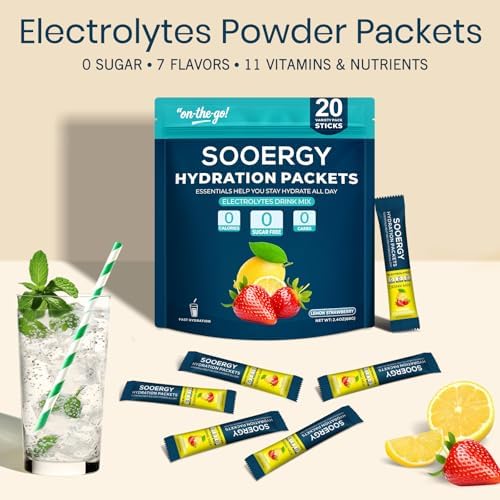 Electrolytes Powder Packets Sugar Free Hydration Packets, 7 Flavors Liquid Daily IV Electrolyte Drink Mixes for Rehydration with Electrolytes, Vitamins, 0 Calorie, 20 Sticks