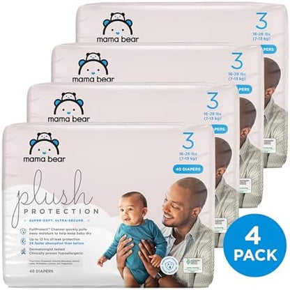 Amazon Brand - Mama Bear Plush Protection Diapers - Size 5, 31 Count, Hypoallergenic Premium Disposable Baby Diapers, White and Cloud Dreams