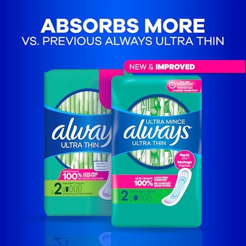 Always Ultra Thin Pads with Wings, Size 2, Long Super, 58 Count