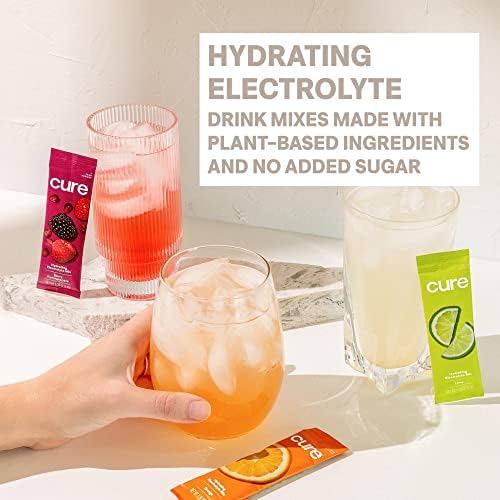 Cure Hydration | Plant-Based Electrolyte Drink Mix | No Added Sugar | FSA-HSA | Dehydration Relief Powder Made with Coconut Water | Non-GMO | Vegan | 8 Packets - Variety Pack