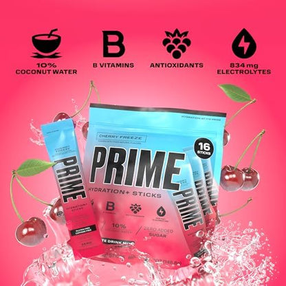PRIME HYDRATION+ Sticks Strawberry Banana | Hydration Powder Single Serve Sticks | Electrolyte Powder On The Go | Low Sugar | Caffeine-Free | Vegan | 16 Sticks
