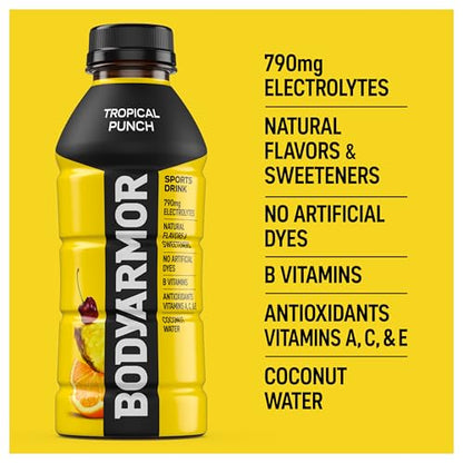BODYARMOR Sports Drink Sports Beverage, Orange Mango, Coconut Water Hydration, Natural Flavors With Vitamins, Potassium-Packed Electrolytes, Perfect For Athletes, 16 Fl Oz (Pack of 12)
