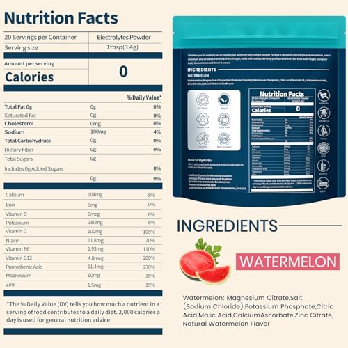 Electrolytes Powder Packets Sugar Free Hydration Packets, 7 Flavors Liquid Daily IV Electrolyte Drink Mixes for Rehydration with Electrolytes, Vitamins, 0 Calorie, 20 Sticks