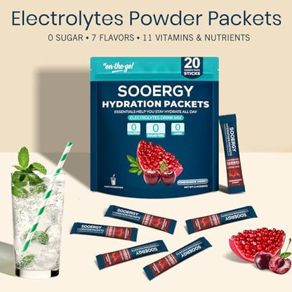 Electrolytes Powder Packets Sugar Free Hydration Packets, 7 Flavors Liquid Daily IV Electrolyte Drink Mixes for Rehydration with Electrolytes, Vitamins, 0 Calorie, 20 Sticks