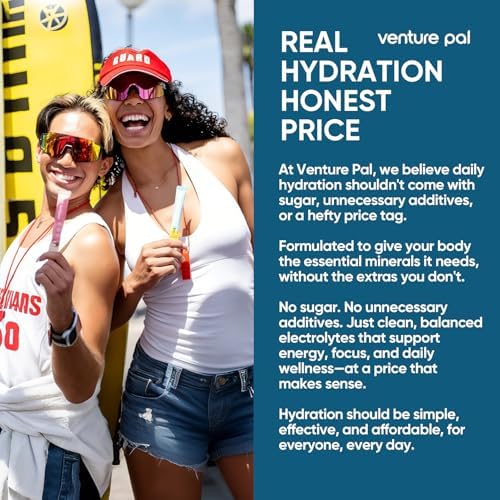 Venture Pal Sugar Free Electrolyte Powder Packets - Liquid Daily IV Hydration Packets | Electrolytes Drink Mix with 5 Vitamins &amp; 7 Electrolytes | Keto Friendly | Non-GMO | Certified Vegan | 16 Sticks