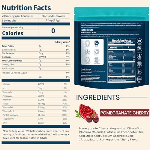 Electrolytes Powder Packets Sugar Free Hydration Packets, 7 Flavors Liquid Daily IV Electrolyte Drink Mixes for Rehydration with Electrolytes, Vitamins, 0 Calorie, 20 Sticks
