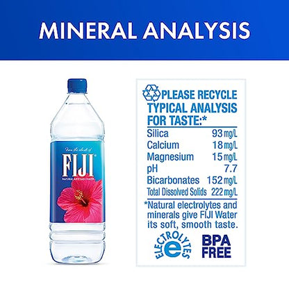 FIJI Natural Artesian Bottled Water 1 Liter / 33.8 Fl Ounce (Pack of 12) - 100% Natural Electrolytes